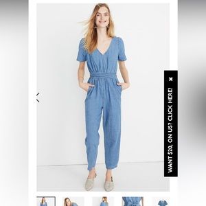 Madewell Denim Puff-Sleeve Tapered Jumpsuit